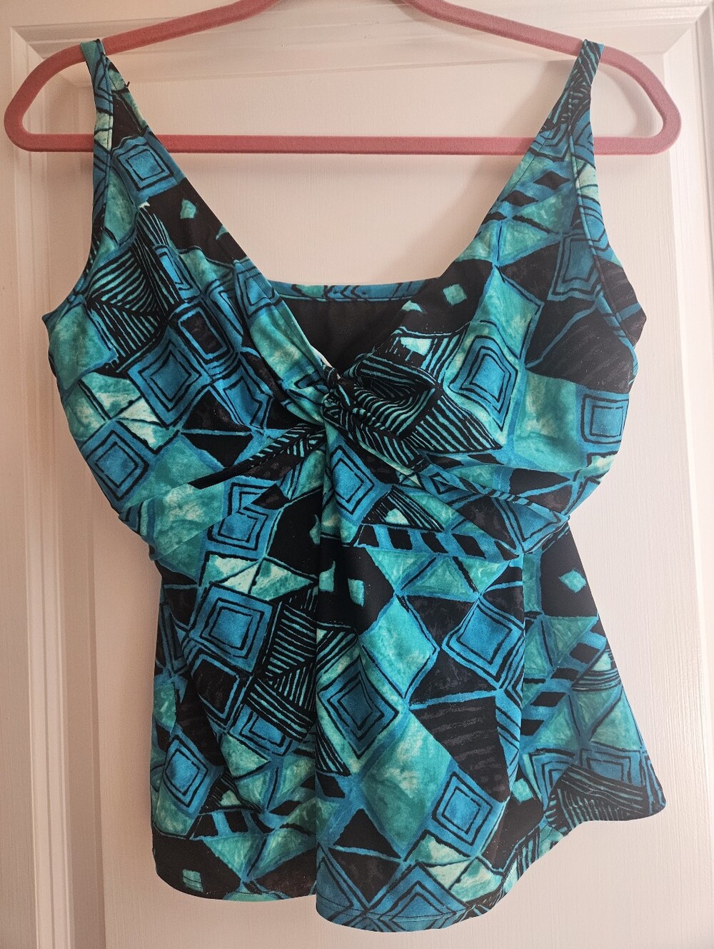 Twist-Front Teal & Black Swim TANKINI TOP BY SUNSETS